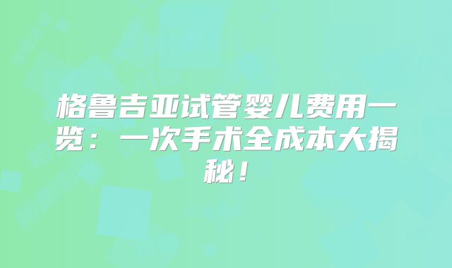 格鲁吉亚试管婴儿费用一览：一次手术全成本大揭秘！