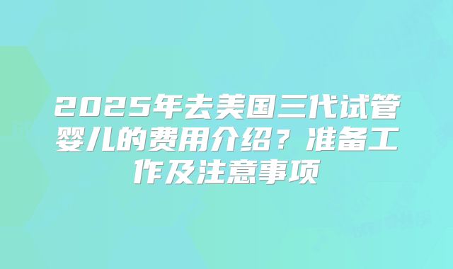 2025年去美国三代试管婴儿的费用介绍？准备工作及注意事项