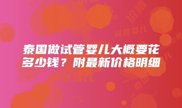 泰国做试管婴儿大概要花多少钱？附最新价格明细
