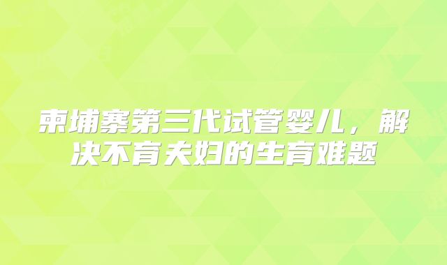 柬埔寨第三代试管婴儿,解决不育夫妇的生育难题
