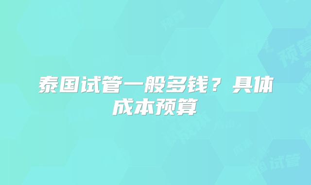 泰国试管一般多钱？具体成本预算