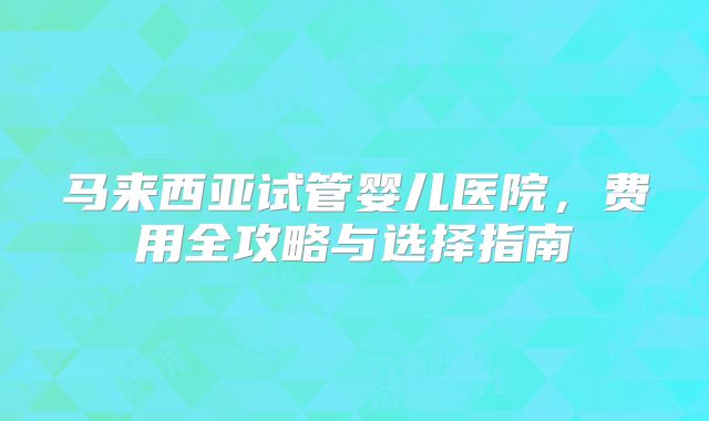 马来西亚试管婴儿医院,费用全攻略与选择指南