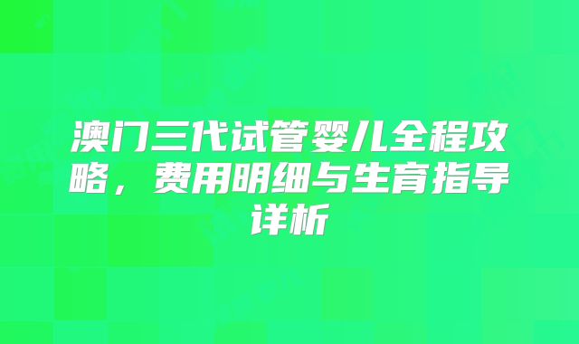 澳门三代试管婴儿全程攻略,费用明细与生育指导详析