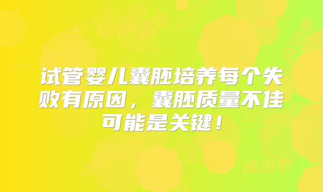 试管婴儿囊胚培养每个失败有原因，囊胚质量不佳可能是关键！