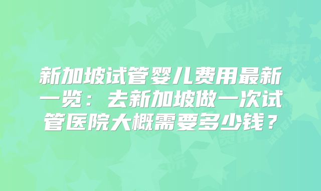 新加坡试管婴儿费用最新一览：去新加坡做一次试管医院大概需要多少钱？