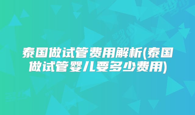 泰国做试管费用解析(泰国做试管婴儿要多少费用)