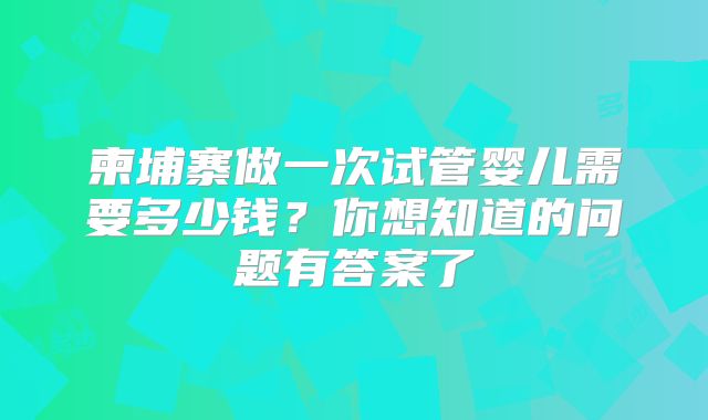 柬埔寨做一次试管婴儿需要多少钱？你想知道的问题有答案了