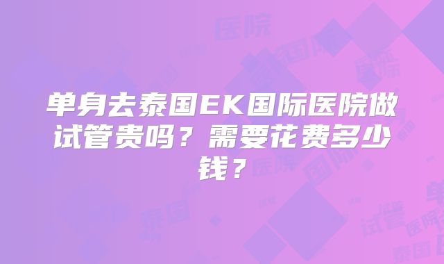 单身去泰国EK国际医院做试管贵吗？需要花费多少钱？