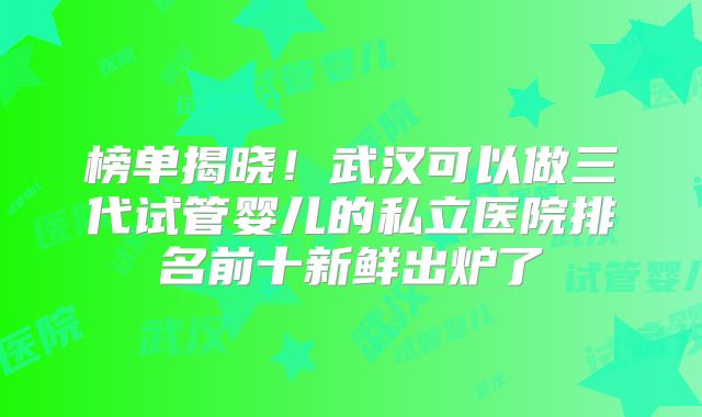 榜单揭晓!武汉可以做三代试管婴儿的私立医院排名前十新鲜出炉了
