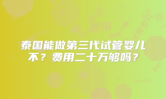 泰国能做第三代试管婴儿不？费用二十万够吗？
