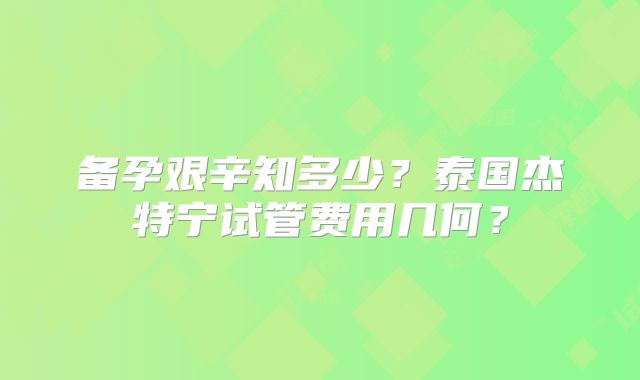 备孕艰辛知多少?泰国杰特宁试管费用几何?