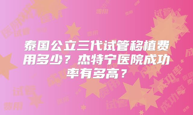 泰国公立三代试管移植费用多少?杰特宁医院成功率有多高?