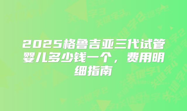 2025格鲁吉亚三代试管婴儿多少钱一个，费用明细指南