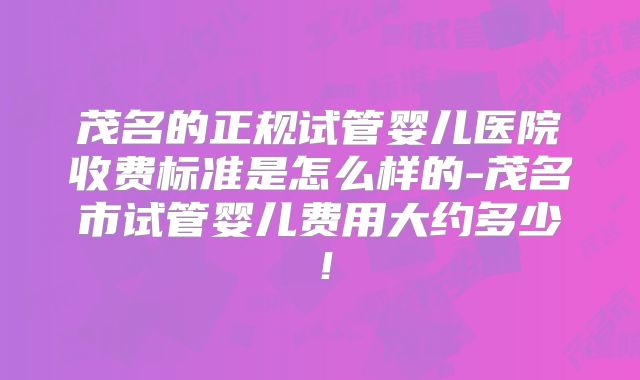 茂名的正规试管婴儿医院收费标准是怎么样的-茂名市试管婴儿费用大约多少！
