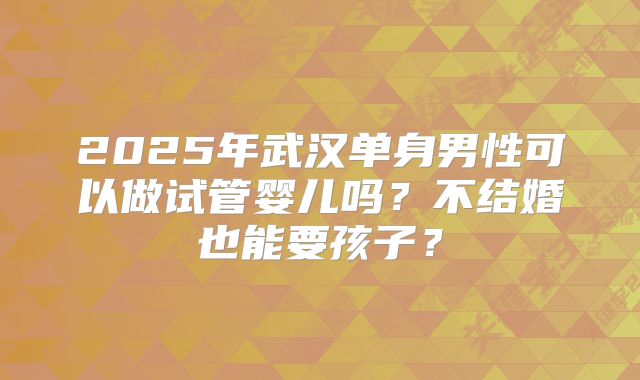 2025年武汉单身男性可以做试管婴儿吗?不结婚也能要孩子?