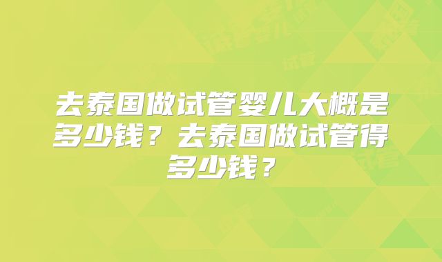 去泰国做试管婴儿大概是多少钱?去泰国做试管得多少钱?