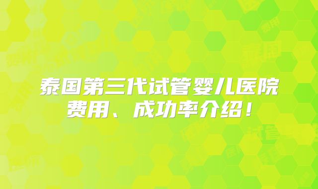 泰国第三代试管婴儿医院费用、成功率介绍!