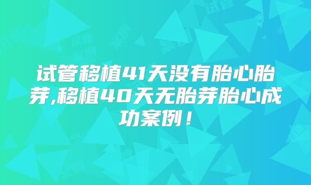 试管移植41天没有胎心胎芽,移植40天无胎芽胎心成功案例！