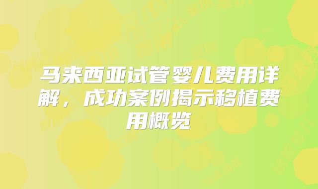 马来西亚试管婴儿费用详解,成功案例揭示移植费用概览