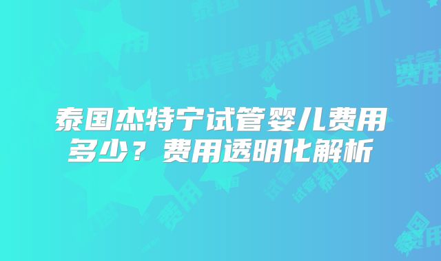 泰国杰特宁试管婴儿费用多少？费用透明化解析