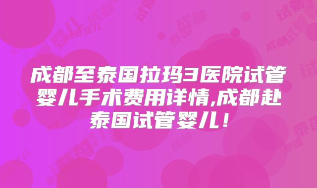 成都至泰国拉玛3医院试管婴儿手术费用详情,成都赴泰国试管婴儿！