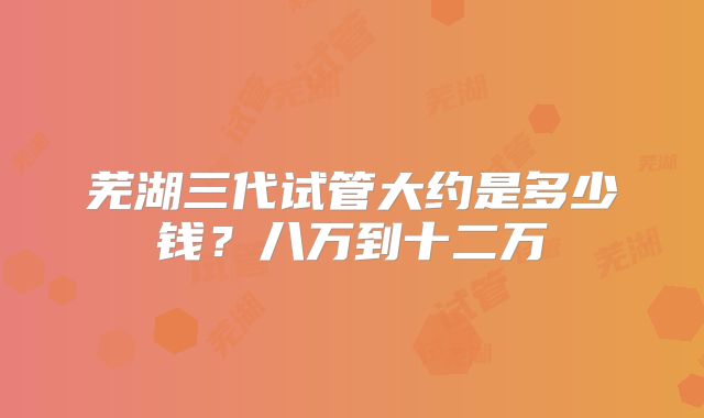 芜湖三代试管大约是多少钱？八万到十二万