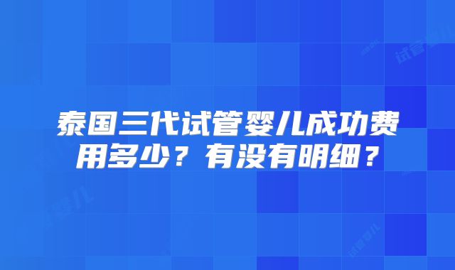 泰国三代试管婴儿成功费用多少？有没有明细？
