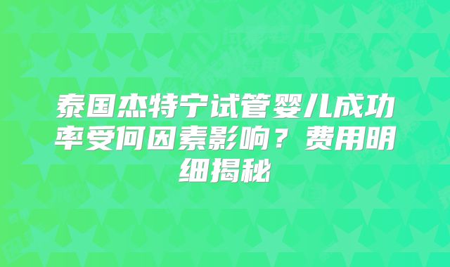 泰国杰特宁试管婴儿成功率受何因素影响？费用明细揭秘