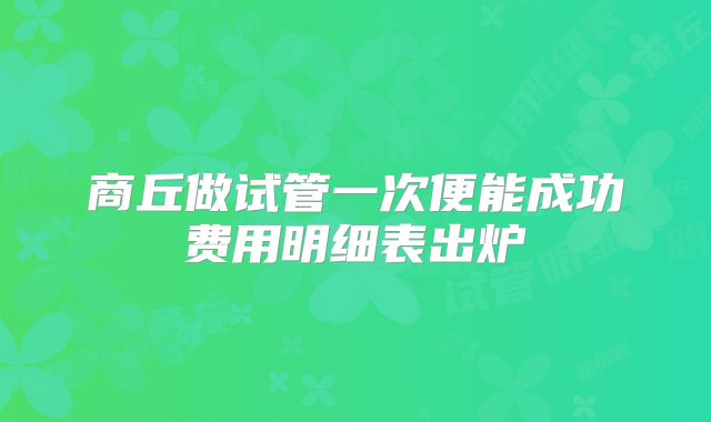 商丘做试管一次便能成功费用明细表出炉