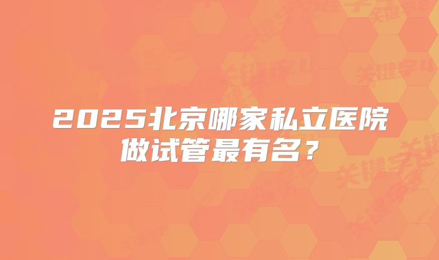 2025北京哪家私立医院做试管最有名？
