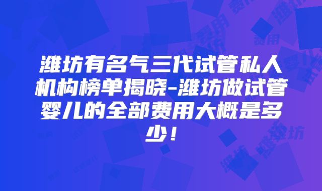 潍坊有名气三代试管私人机构榜单揭晓-潍坊做试管婴儿的全部费用大概是多少!