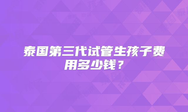 泰国第三代试管生孩子费用多少钱?