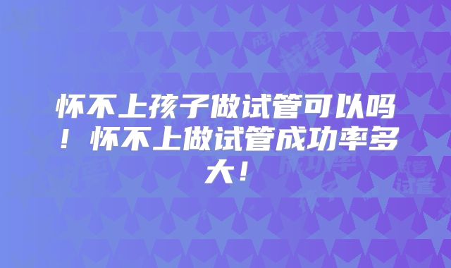 怀不上孩子做试管可以吗！怀不上做试管成功率多大！