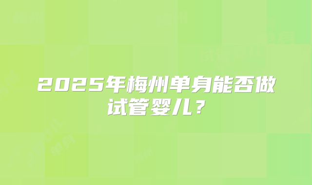 2025年梅州单身能否做试管婴儿？