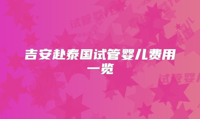 吉安赴泰国试管婴儿费用一览