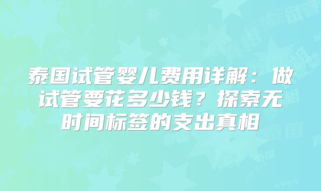 泰国试管婴儿费用详解:做试管要花多少钱?探索无时间标签的支出真相