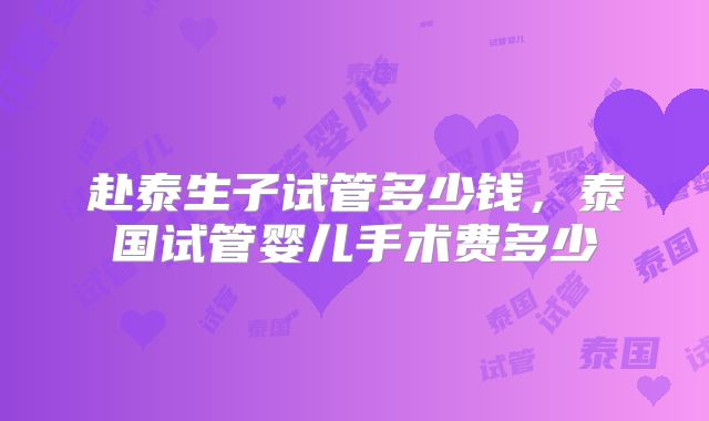 赴泰生子试管多少钱，泰国试管婴儿手术费多少