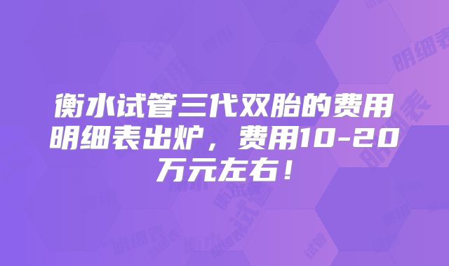 衡水试管三代双胎的费用明细表出炉，费用10-20万元左右！