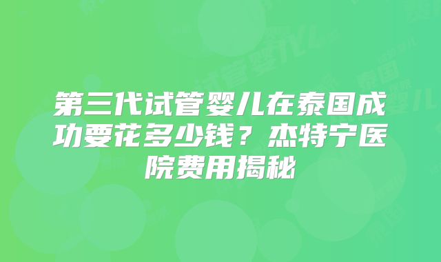 第三代试管婴儿在泰国成功要花多少钱？杰特宁医院费用揭秘