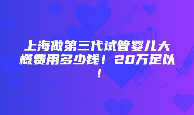 上海做第三代试管婴儿大概费用多少钱！20万足以！