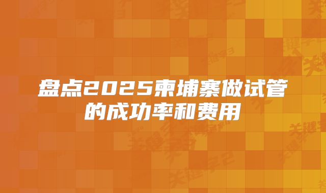 盘点2025柬埔寨做试管的成功率和费用