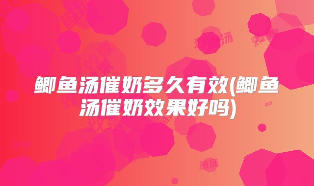鲫鱼汤催奶多久有效(鲫鱼汤催奶效果好吗)