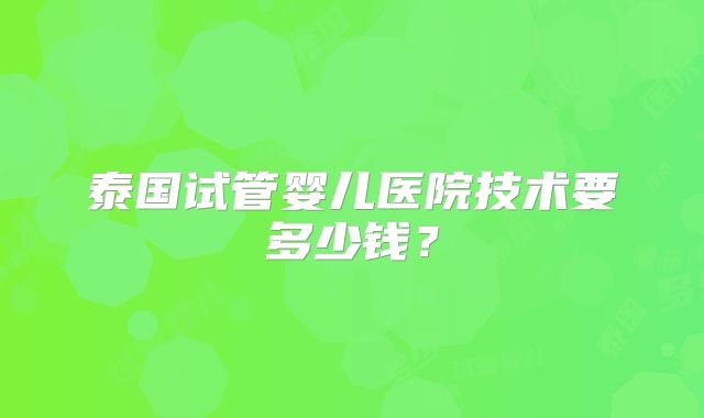 泰国试管婴儿医院技术要多少钱？
