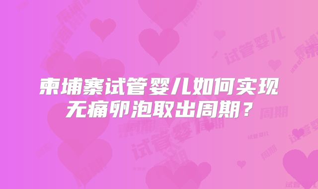柬埔寨试管婴儿如何实现无痛卵泡取出周期？