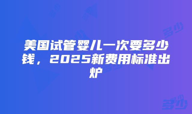 美国试管婴儿一次要多少钱，2025新费用标准出炉