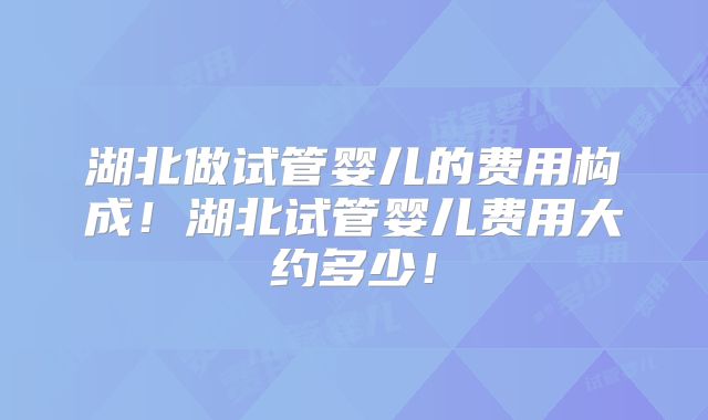 湖北做试管婴儿的费用构成!湖北试管婴儿费用大约多少!