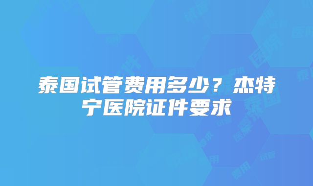 泰国试管费用多少？杰特宁医院证件要求