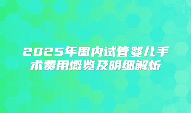 2025年国内试管婴儿手术费用概览及明细解析