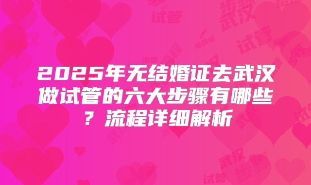 2025年无结婚证去武汉做试管的六大步骤有哪些？流程详细解析