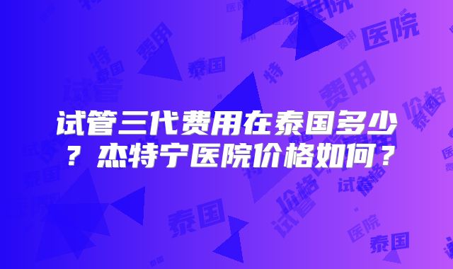 试管三代费用在泰国多少？杰特宁医院价格如何？